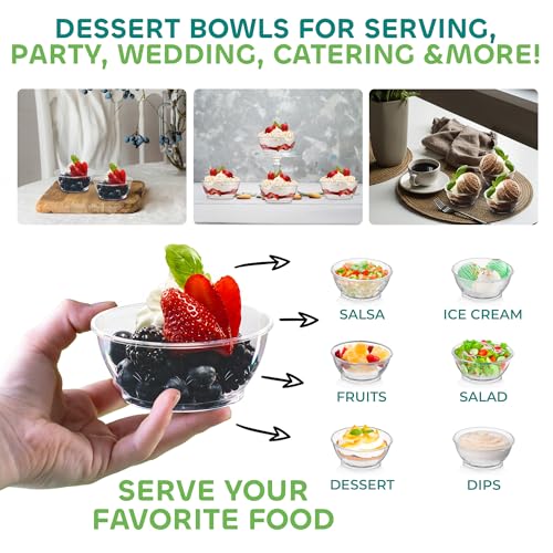 JoyServe Clear Mini Plastic Bowls - (Bulk 100 Pack) 6 Oz Disposable Premium Hard Plastic Dessert Bowls for Serving, Weddings, Catering, Parties, Salsa, Home or Event Party Supplies - My Kitchen Products