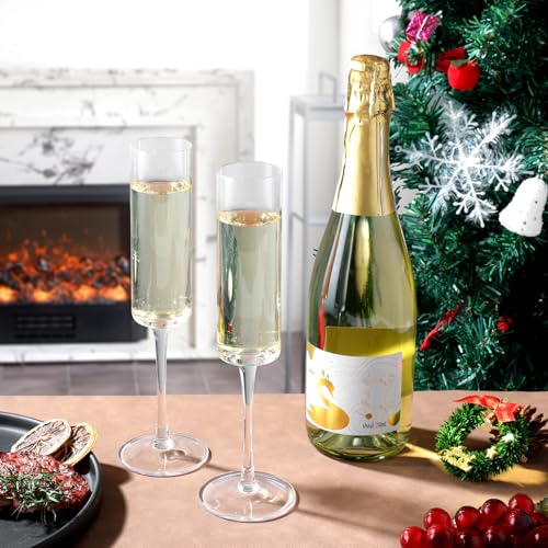 JYB&XY Champagne Flutes Set of 6 Hand Blown Elegant Champagne Glasses With Long Stem Elegant Sparkling Wine Stemware 6.5oz- for Women, Men, Wedding, Anniversary, Christmas, Birthday,Parties - My Kitchen Products
