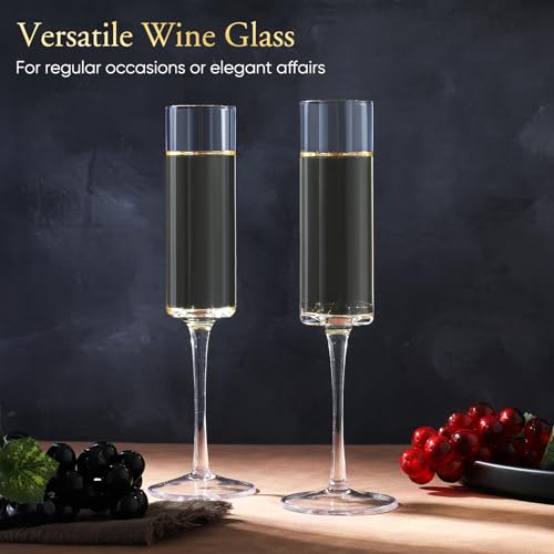 JYB&XY Champagne Flutes Set of 6 Hand Blown Elegant Champagne Glasses With Long Stem Elegant Sparkling Wine Stemware 6.5oz- for Women, Men, Wedding, Anniversary, Christmas, Birthday,Parties - My Kitchen Products