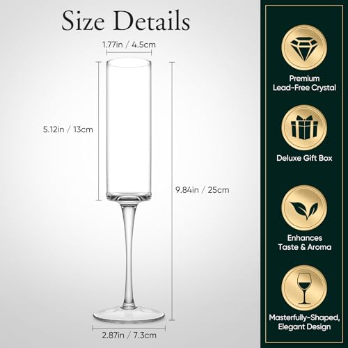 JYB&XY Champagne Flutes Set of 6 Hand Blown Elegant Champagne Glasses With Long Stem Elegant Sparkling Wine Stemware 6.5oz- for Women, Men, Wedding, Anniversary, Christmas, Birthday,Parties - My Kitchen Products