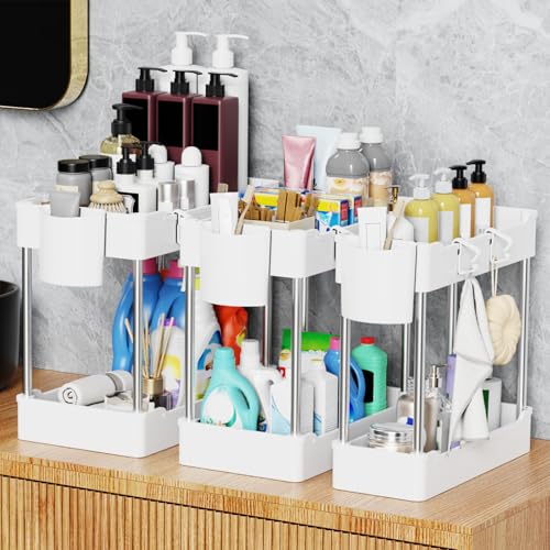 JYSMYWS 3 Pack Under Sink Organizer Bathroom and Storage Cabinet (White) - My Kitchen Products