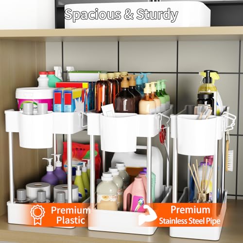 JYSMYWS 3 Pack Under Sink Organizer Bathroom and Storage Cabinet (White) - My Kitchen Products