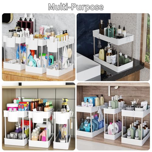 JYSMYWS 3 Pack Under Sink Organizer Bathroom and Storage Cabinet (White) - My Kitchen Products