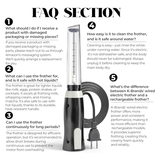 K-Brands Corded Electric Milk Frother with Plug in - Handheld Electric Whisk Stirrer Whipper - Foam Maker for Coffee, Latte, Cappuccino, Hot Chocolate – Powerful Drink Mixer - My Kitchen Products