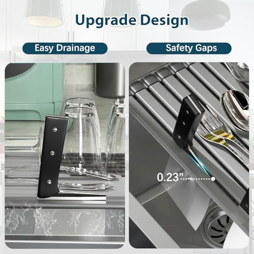 KABUM 17.72x11.81 Heavy-Duty Aluminum Alloy Roll Up Dish Drying Rack, Food-Safe Coating with Anti-Skid Silicone, Extra Wide & Thickened Sink Drying Rack for Kitchen Counter, Space-Saving Organizer - My Kitchen Products