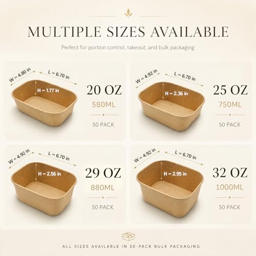 Kaderron 50 Pack 32 OZ Large Paper Bowls with Lids, Heavy Duty Disposable Compostable Container for Party, Disposable Bowls Bulk Soak-Proof and Microwave Safe for Hot/Cold Use(32OZ-50PACK) - My Kitchen Products