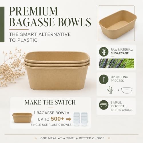 Kaderron 50 Pack 32 OZ Large Paper Bowls with Lids, Heavy Duty Disposable Compostable Container for Party, Disposable Bowls Bulk Soak-Proof and Microwave Safe for Hot/Cold Use(32OZ-50PACK) - My Kitchen Products