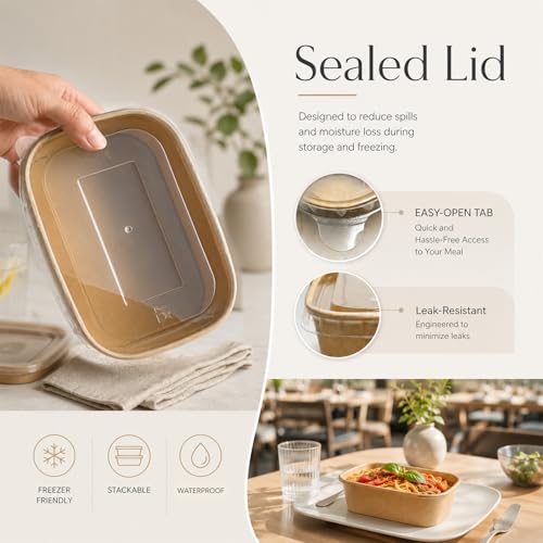 Kaderron 50 Pack 32 OZ Large Paper Bowls with Lids, Heavy Duty Disposable Compostable Container for Party, Disposable Bowls Bulk Soak-Proof and Microwave Safe for Hot/Cold Use(32OZ-50PACK) - My Kitchen Products