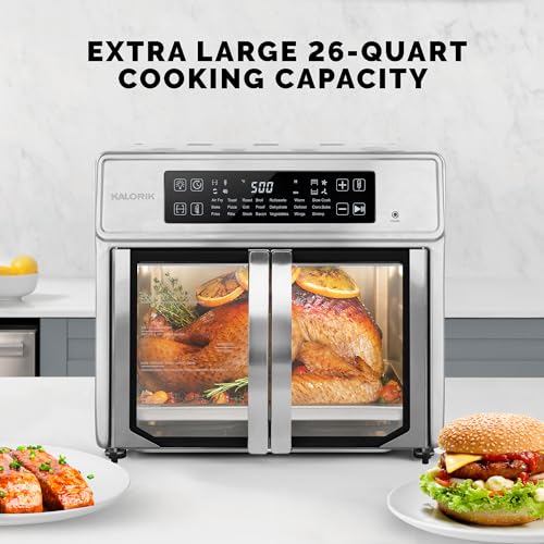 Kalorik Air Fryer Oven MAXX Advance Series 26-Quart with Digital Controls Easy-View Door and 21 Smart Cooking Presets, Includes Cooking Accessories with XXL Air Fry Basket, 1700-Watts, Stainless Steel - My Kitchen Products