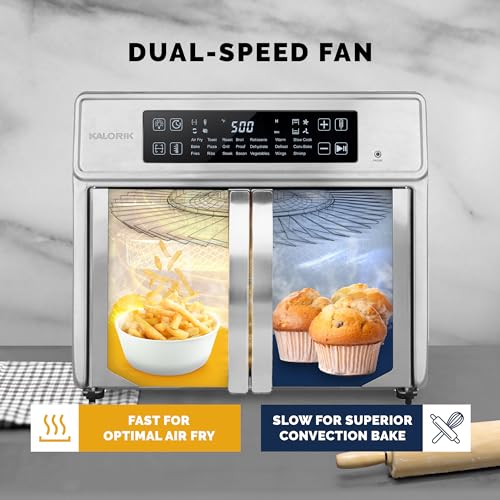 Kalorik Air Fryer Oven MAXX Advance Series 26-Quart with Digital Controls Easy-View Door and 21 Smart Cooking Presets, Includes Cooking Accessories with XXL Air Fry Basket, 1700-Watts, Stainless Steel - My Kitchen Products