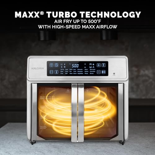 Kalorik Air Fryer Oven MAXX Advance Series 26-Quart with Digital Controls Easy-View Door and 21 Smart Cooking Presets, Includes Cooking Accessories with XXL Air Fry Basket, 1700-Watts, Stainless Steel - My Kitchen Products