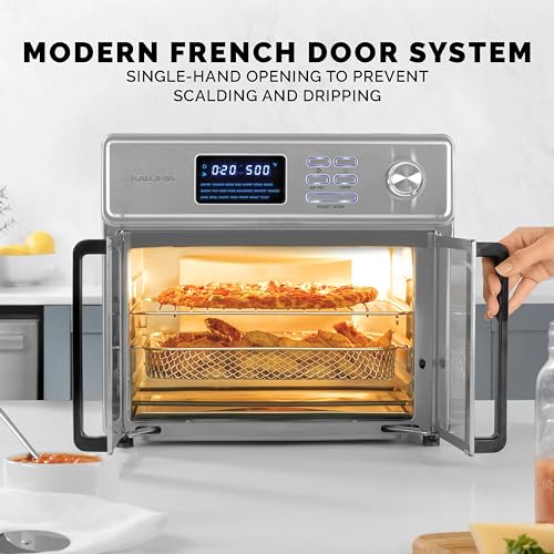 Kalorik MAXX Air Fryer Oven, 26 Quart 10-in-1 Countertop Toaster Oven & Air Fryer Combo - Fry, Bake, Roast, Rotisserie, & More, Large Glass French Doors & 9 Accessories, 1700-Watts, Stainless Steel - My Kitchen Products