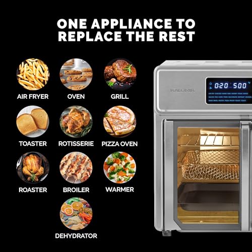 Kalorik MAXX Air Fryer Oven, 26 Quart 10-in-1 Countertop Toaster Oven & Air Fryer Combo - Fry, Bake, Roast, Rotisserie, & More, Large Glass French Doors & 9 Accessories, 1700-Watts, Stainless Steel - My Kitchen Products