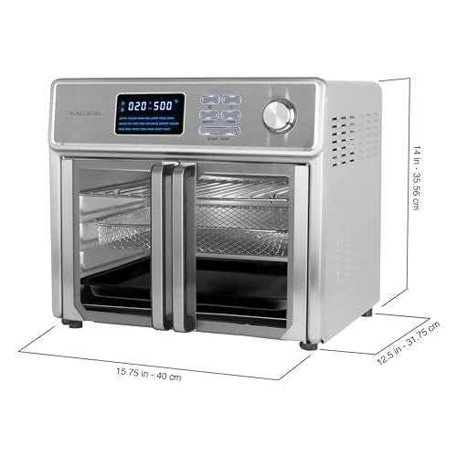 Kalorik MAXX Air Fryer Oven, 26 Quart 10-in-1 Countertop Toaster Oven & Air Fryer Combo - Fry, Bake, Roast, Rotisserie, & More, Large Glass French Doors & 9 Accessories, 1700-Watts, Stainless Steel - My Kitchen Products