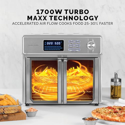Kalorik MAXX Air Fryer Oven, 26 Quart 10-in-1 Countertop Toaster Oven & Air Fryer Combo - Fry, Bake, Roast, Rotisserie, & More, Large Glass French Doors & 9 Accessories, 1700-Watts, Stainless Steel - My Kitchen Products