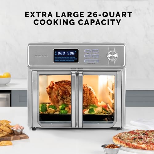 Kalorik MAXX Air Fryer Oven, 26 Quart 10-in-1 Countertop Toaster Oven & Air Fryer Combo - Fry, Bake, Roast, Rotisserie, & More, Large Glass French Doors & 9 Accessories, 1700-Watts, Stainless Steel - My Kitchen Products
