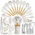 Kaluns 50 PCS Silicone Kitchen Utensils Set Complete Kitchen Set - 800°F Heat Resistant Non-Stick Premium Silicone Cooking Utensils W Wooden Handles - Can Opener, Masher, Turner, Silicone Spatula Set - My Kitchen Products