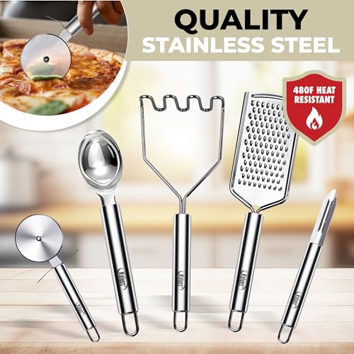 Kaluns 50 PCS Silicone Kitchen Utensils Set Complete Kitchen Set - 800°F Heat Resistant Non-Stick Premium Silicone Cooking Utensils W Wooden Handles - Can Opener, Masher, Turner, Silicone Spatula Set - My Kitchen Products