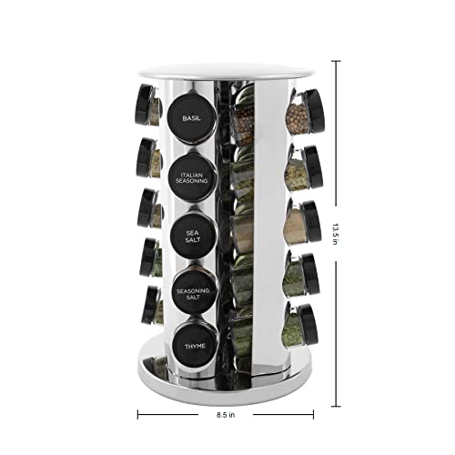 Kamenstein 20 Jar Revolving Countertop Spice Rack with Spices Included, FREE Spice Refills for 5 Years, Polished Stainless Steel with Black Caps, 30020 - My Kitchen Products