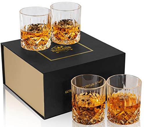 KANARS Old Fashioned Whiskey Glasses with Luxury Box, 10 Oz Rocks Barware For Scotch, Bourbon, Liquor and Cocktail