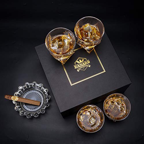 KANARS Whiskey Glasses Set of 4, 10 Oz Crystal Old Fashioned Cocktail Glass in Gift Box, Twisted Lowball Bourbon Tumbler for Scotch Whisky Cognac, Rock Barware for Men Gift Father's Day - My Kitchen Products