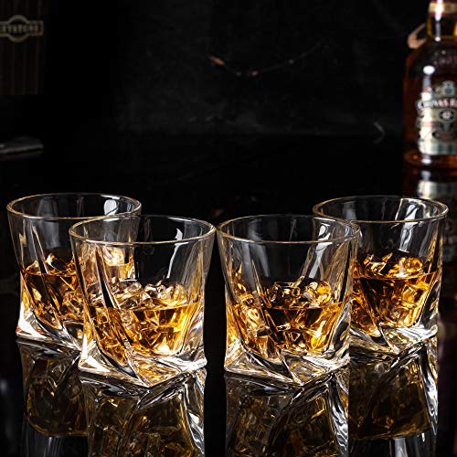 KANARS Whiskey Glasses Set of 4, 10 Oz Crystal Old Fashioned Cocktail Glass in Gift Box, Twisted Lowball Bourbon Tumbler for Scotch Whisky Cognac, Rock Barware for Men Gift Father's Day - My Kitchen Products