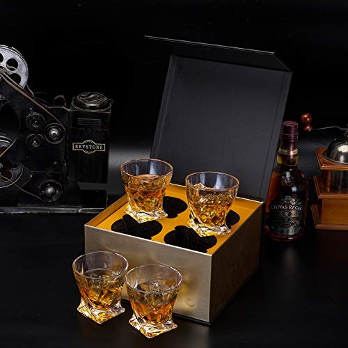 KANARS Whiskey Glasses Set of 4, 10 Oz Crystal Old Fashioned Cocktail Glass in Gift Box, Twisted Lowball Bourbon Tumbler for Scotch Whisky Cognac, Rock Barware for Men Gift Father's Day - My Kitchen Products