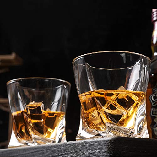 KANARS Whiskey Glasses Set of 4, 10 Oz Crystal Old Fashioned Cocktail Glass in Gift Box, Twisted Lowball Bourbon Tumbler for Scotch Whisky Cognac, Rock Barware for Men Gift Father's Day - My Kitchen Products