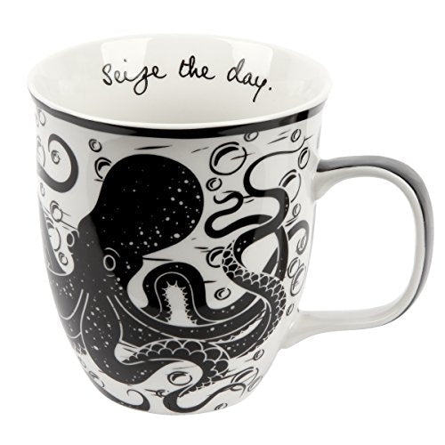 Karma Gifts 14 oz Black and White Boho Mug Octopus - Cute Coffee and Tea Mug - Ceramic Coffee Mugs for Women and Men