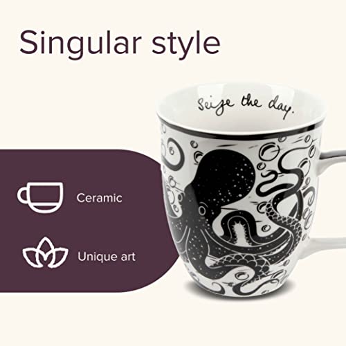Karma Gifts 14 oz Black and White Boho Mug Octopus - Cute Coffee and Tea Mug - Ceramic Coffee Mugs for Women and Men - My Kitchen Products