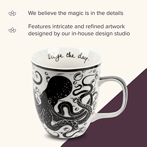 Karma Gifts 14 oz Black and White Boho Mug Octopus - Cute Coffee and Tea Mug - Ceramic Coffee Mugs for Women and Men - My Kitchen Products