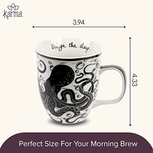 Karma Gifts 14 oz Black and White Boho Mug Octopus - Cute Coffee and Tea Mug - Ceramic Coffee Mugs for Women and Men - My Kitchen Products