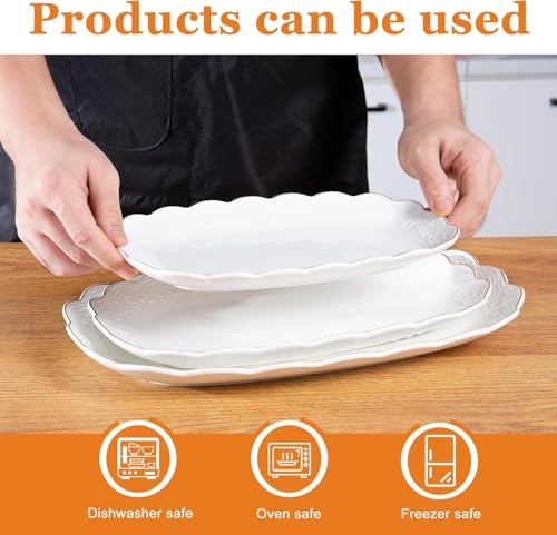 Kassel Ceramic Serving Platter Set | 14”/12”/10” Oval Serving Trays for Entertaining at Parties and Weddings | Oven Safe Large Serving Trays for Tacos, Steak, and Cake - My Kitchen Products