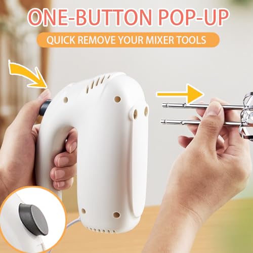 Katroiy 300W Hand Mixer Electric Handheld, 5 Speed Lightweight Kitchen Blender, Turbo Boost/Self-Control Speed Hand Held Beater Mixer with 4 Stainless Steel Whisks for Baking Cakes Eggs Cream, White - My Kitchen Products