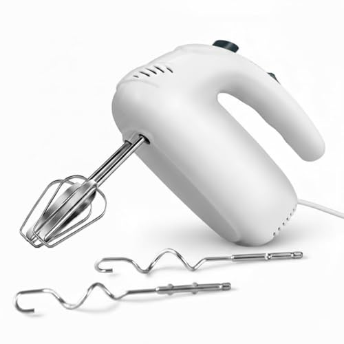 Katroiy 300W Hand Mixer Electric Handheld, 5 Speed Lightweight Kitchen Blender, Turbo Boost/Self-Control Speed Hand Held Beater Mixer with 4 Stainless Steel Whisks for Baking Cakes Eggs Cream, White - My Kitchen Products