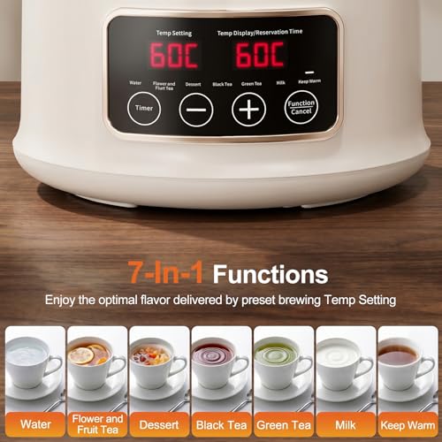 Kawu Electric Kettle, 2.5L Glass Water Boiler with Infuser, 7-in-1 Electric Water Kettle Hot Water Dispenser, Temperature Control, 800W Tea Maker Machine Water Warmer for Home Office Kitchen - My Kitchen Products