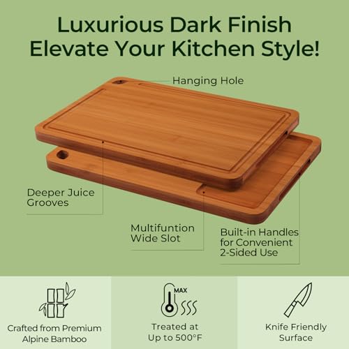 Keechee Bamboo Cutting Board, Durable Wood Cutting Boards for Kitchen with Deep Juice Grooves & Built-in Handles, Ideal Charcuterie & Chopping for Meat, Vegetables and Fruits Ideal Kitchen Gifts - My Kitchen Products