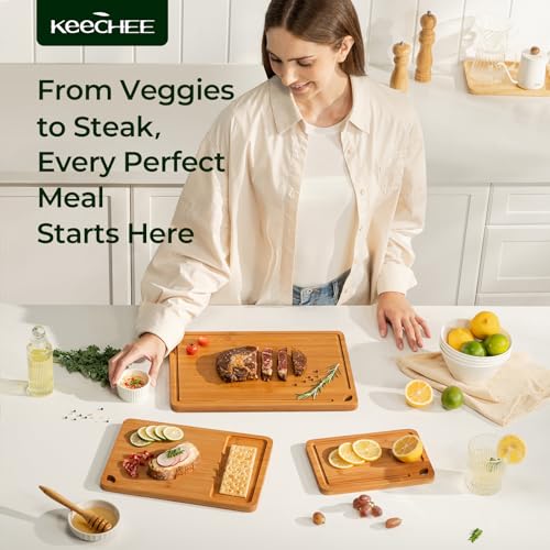 Keechee Bamboo Cutting Board, Durable Wood Cutting Boards for Kitchen with Deep Juice Grooves & Built-in Handles, Ideal Charcuterie & Chopping for Meat, Vegetables and Fruits Ideal Kitchen Gifts - My Kitchen Products