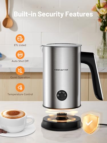 Keenstar Electric Milk Frother, Automatic 4-in-1 Milk Steamer Warm or Cold Foam Maker for Latte, Cappuccino, Stainless Steel Milk Warmer with Temperature Controls - My Kitchen Products