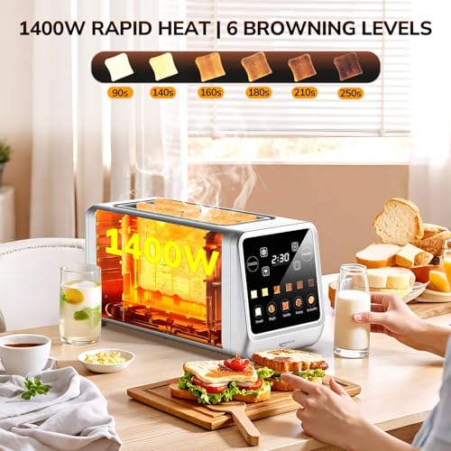 Keenstone 4 Slice Touch Screen Toasters with Wide Slot, 1400W Stainless Steel Smart Toaster for Bagels, Waffles, Muffin - Timer, Defrost, Reheat & Memory Function, Family Breakfast Toaster - My Kitchen Products