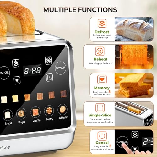 Keenstone 4 Slice Touch Screen Toasters with Wide Slot, 1400W Stainless Steel Smart Toaster for Bagels, Waffles, Muffin - Timer, Defrost, Reheat & Memory Function, Family Breakfast Toaster - My Kitchen Products
