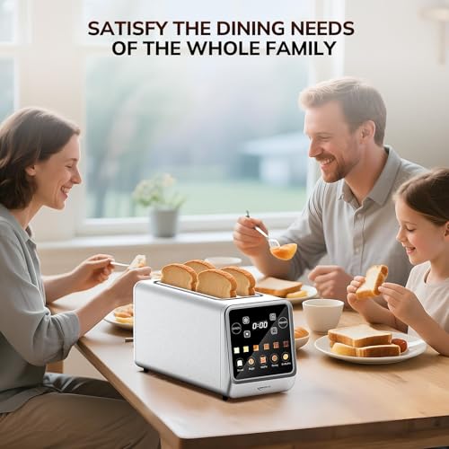 Keenstone 4 Slice Touch Screen Toasters with Wide Slot, 1400W Stainless Steel Smart Toaster for Bagels, Waffles, Muffin - Timer, Defrost, Reheat & Memory Function, Family Breakfast Toaster - My Kitchen Products