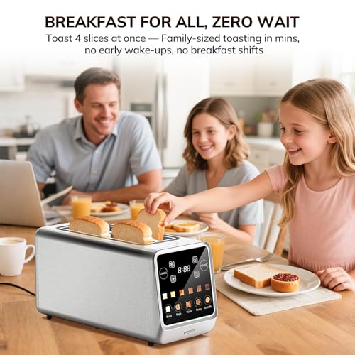 Keenstone 4 Slice Touch Screen Toasters with Wide Slot, 1400W Stainless Steel Smart Toaster for Bagels, Waffles, Muffin - Timer, Defrost, Reheat & Memory Function, Family Breakfast Toaster - My Kitchen Products