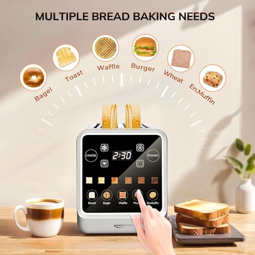 Keenstone 4 Slice Touch Screen Toasters with Wide Slot, 1400W Stainless Steel Smart Toaster for Bagels, Waffles, Muffin - Timer, Defrost, Reheat & Memory Function, Family Breakfast Toaster - My Kitchen Products