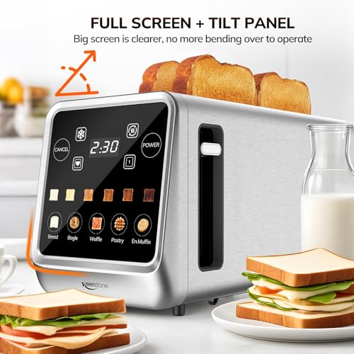 Keenstone 4 Slice Touch Screen Toasters with Wide Slot, 1400W Stainless Steel Smart Toaster for Bagels, Waffles, Muffin - Timer, Defrost, Reheat & Memory Function, Family Breakfast Toaster - My Kitchen Products