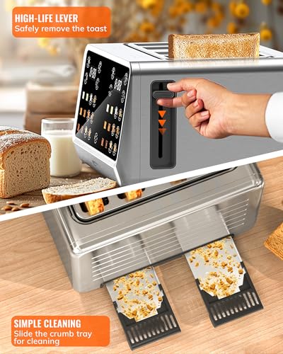 Keenstone Toaster 4 Slice, Digital Smart Toaster with TouchScreen, Dual Control Panel, Single Slot Toasting, Timer, Reheat & Defrost for Bagels, Bread, Waffles, Stainless Steel Kitchen Essentials - My Kitchen Products