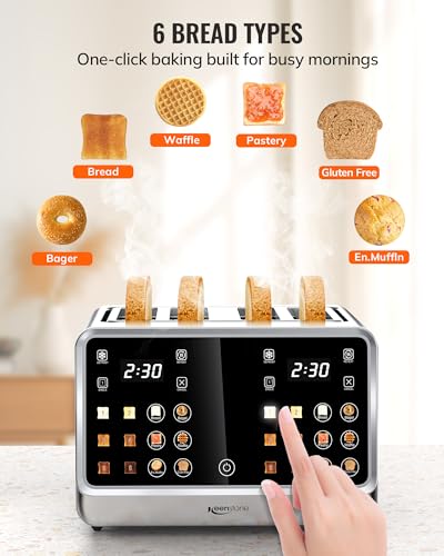 Keenstone Toaster 4 Slice, Digital Smart Toaster with TouchScreen, Dual Control Panel, Single Slot Toasting, Timer, Reheat & Defrost for Bagels, Bread, Waffles, Stainless Steel Kitchen Essentials - My Kitchen Products