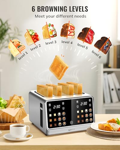 Keenstone Toaster 4 Slice, Digital Smart Toaster with TouchScreen, Dual Control Panel, Single Slot Toasting, Timer, Reheat & Defrost for Bagels, Bread, Waffles, Stainless Steel Kitchen Essentials - My Kitchen Products
