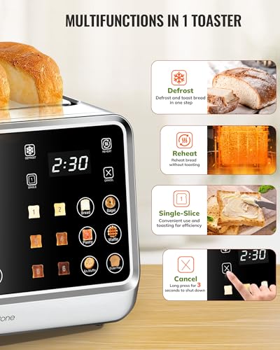 Keenstone Toaster 4 Slice, Digital Smart Toaster with TouchScreen, Dual Control Panel, Single Slot Toasting, Timer, Reheat & Defrost for Bagels, Bread, Waffles, Stainless Steel Kitchen Essentials - My Kitchen Products