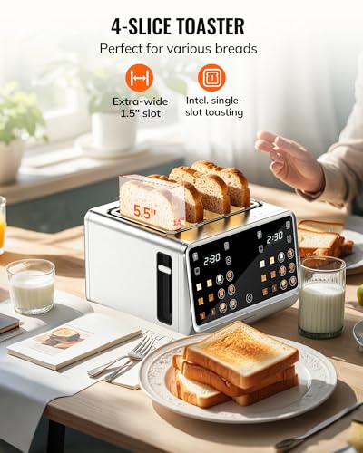 Keenstone Toaster 4 Slice, Digital Smart Toaster with TouchScreen, Dual Control Panel, Single Slot Toasting, Timer, Reheat & Defrost for Bagels, Bread, Waffles, Stainless Steel Kitchen Essentials - My Kitchen Products